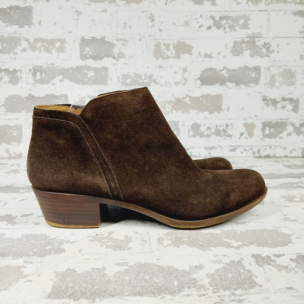 Lucky Brand Brown Leather Suede Side Zipper Heels Ankle Bootie V673 - Picture 5 of 13